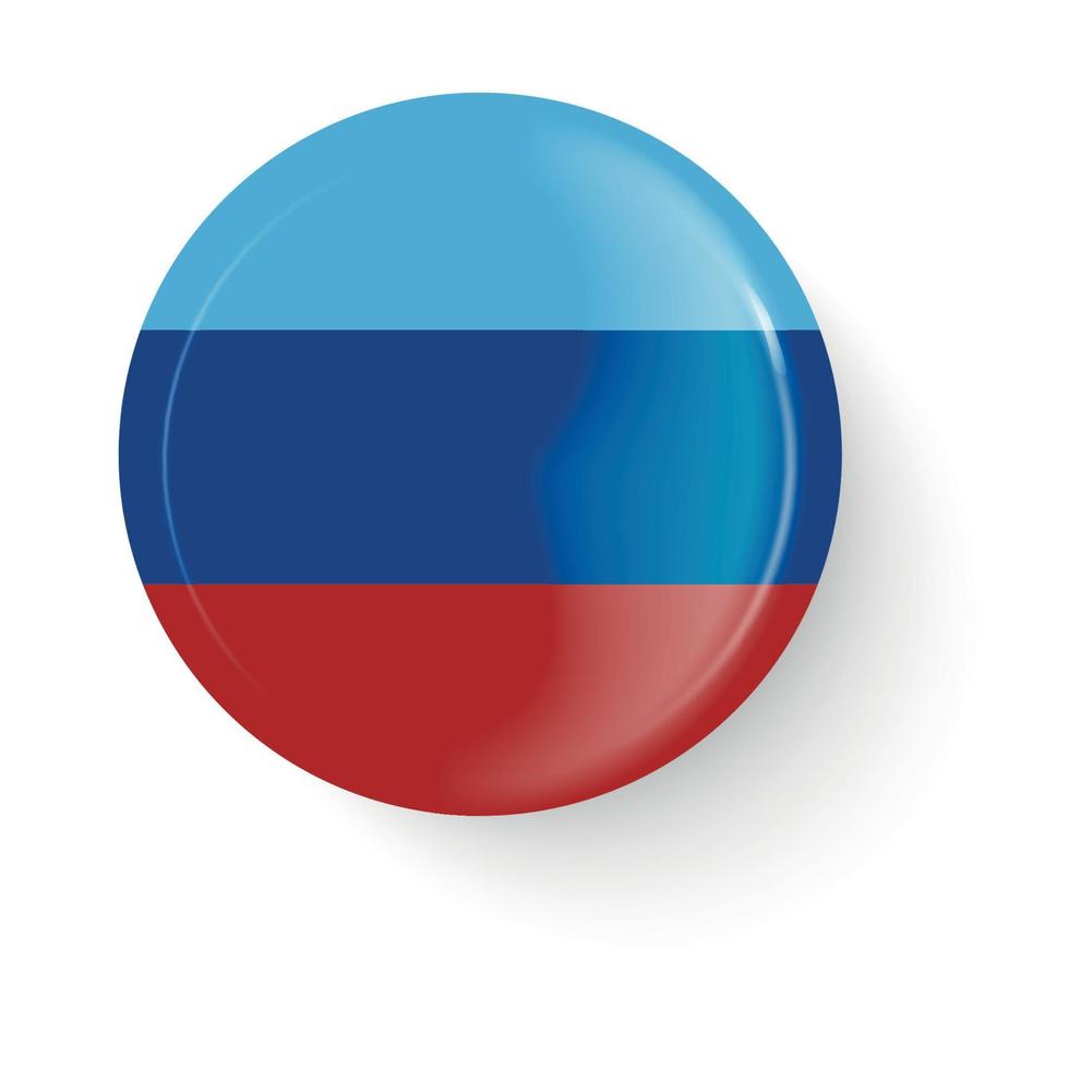 Round flag of the Lugansk Peoples Republic. Pin button. Pin brooch icon, sticker. 3D vector style.