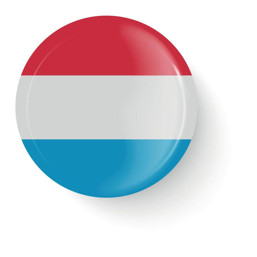 Round flag of Luxembourg. Pin button. Pin brooch icon, sticker. Web button. vector