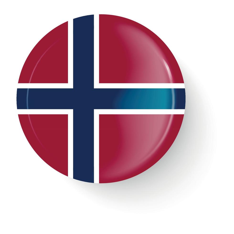 bandera redonda de noruega. botón de alfiler icono de broche de alfiler, pegatina. vector