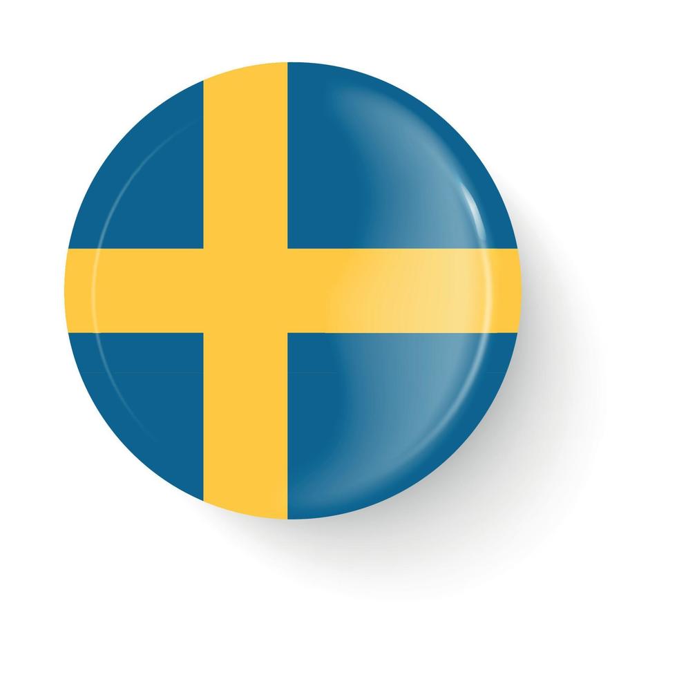 Round flag of Sweden. Pin button. Pin brooch icon, sticker. Web button. vector