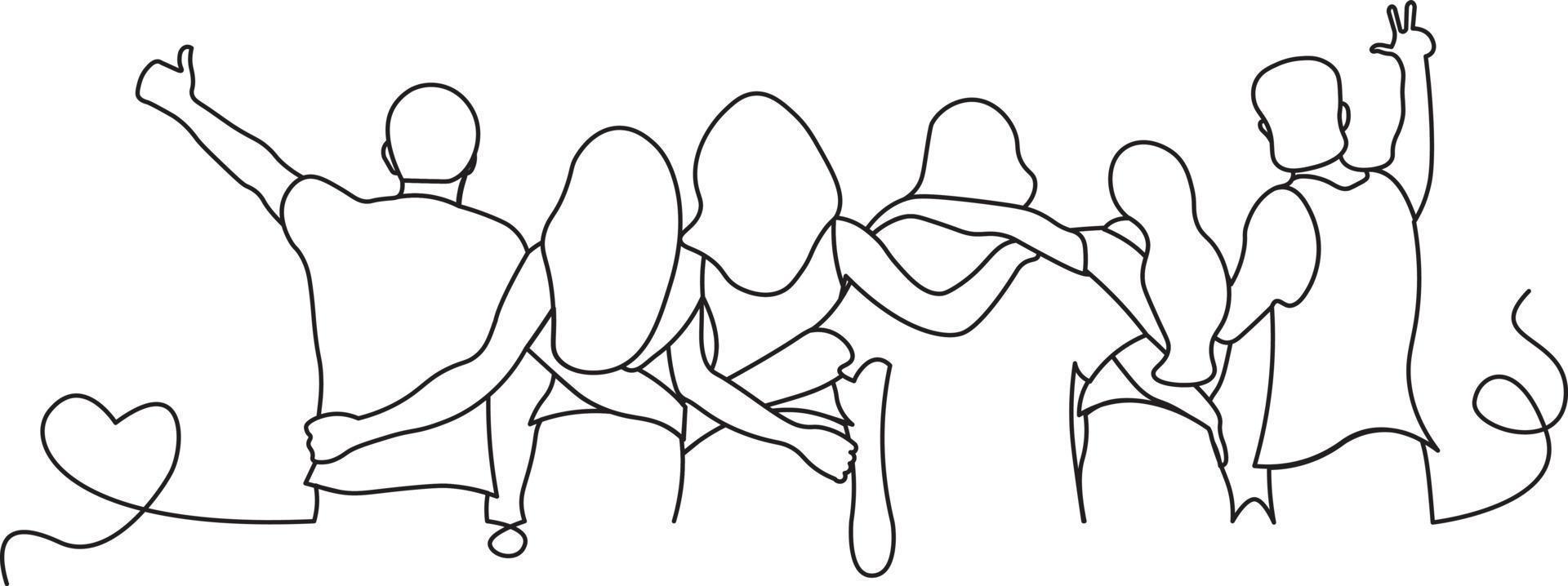 flat design illustration of people hugging line art vector