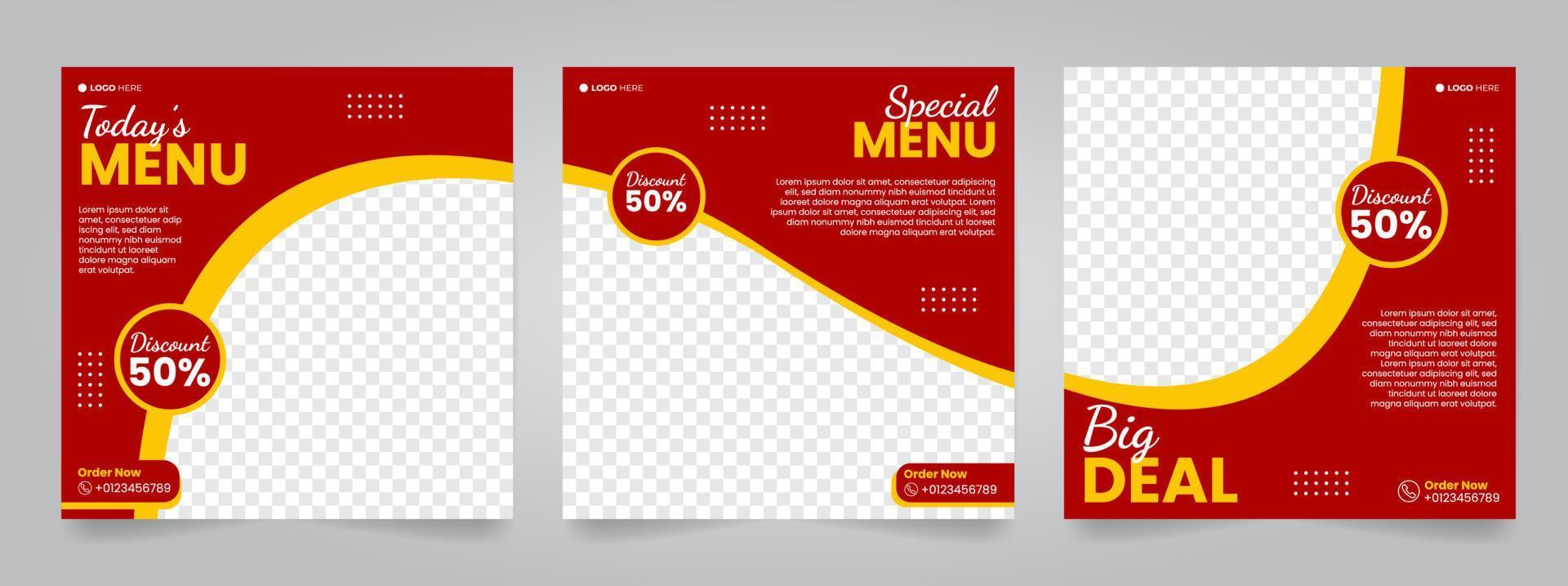 set of template designs for food posts on social media vector