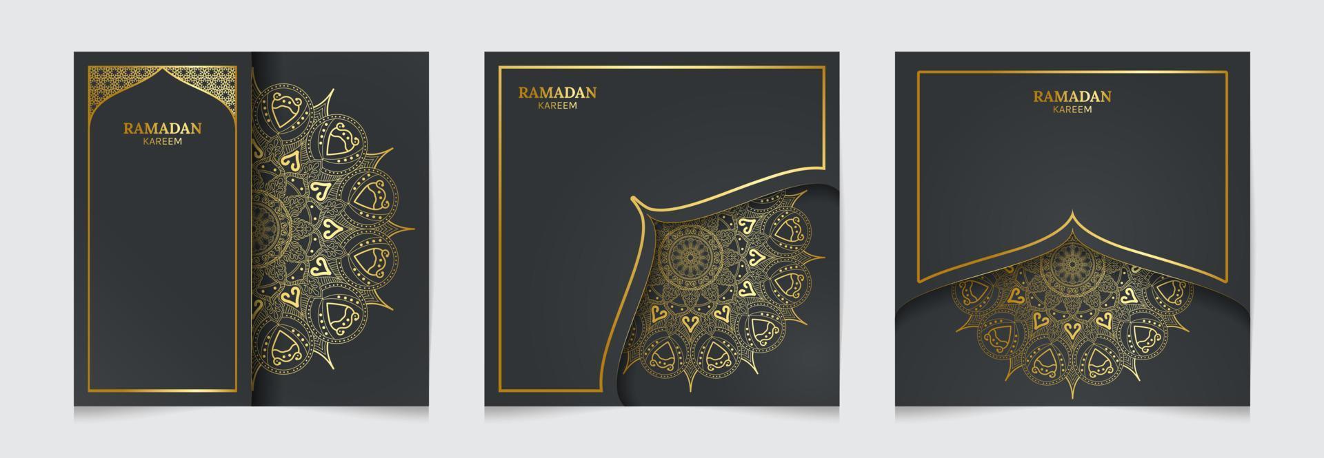 ramadan kareem islamic greetings with golden mandala ornament template design vector