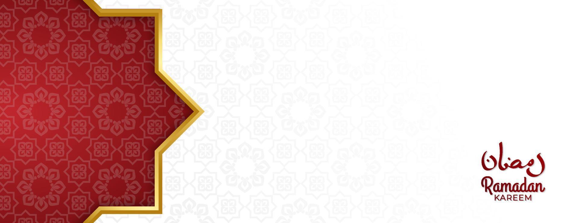 banner de ramadan kareem con patrón, fondo rojo y blanco. vector