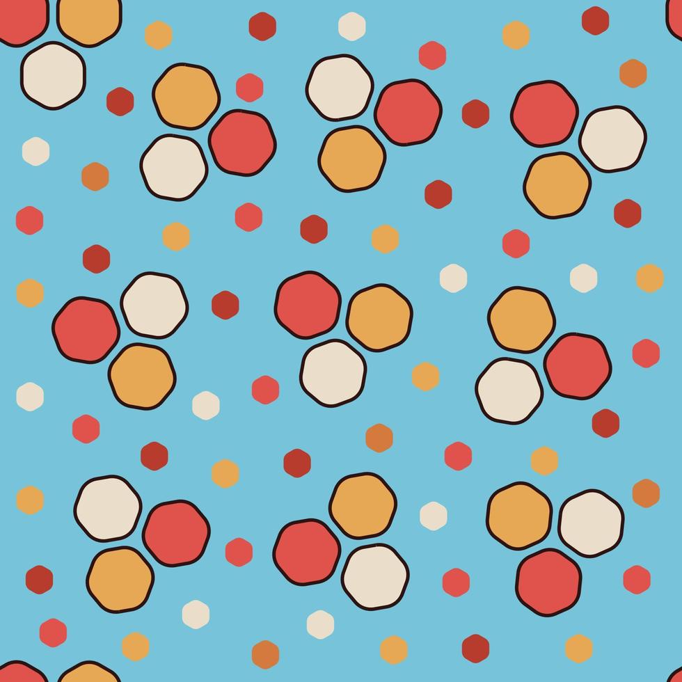 Vector graphic of seamless pattern design with yellow, red, brown, blue and white color scheme and also with hexagonal shape. Perfect for pattern of textile industry