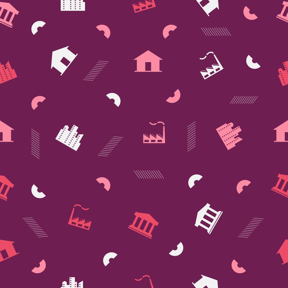 Vector graphic of seamless pattern design with maroon, pink and white color scheme and also with buildings theme. Perfect for pattern of textile industry