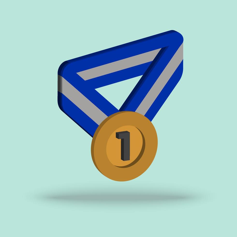 Vector graphic of 3d realistic medal icon with blue, white, black and yellow color scheme and isolated on green background