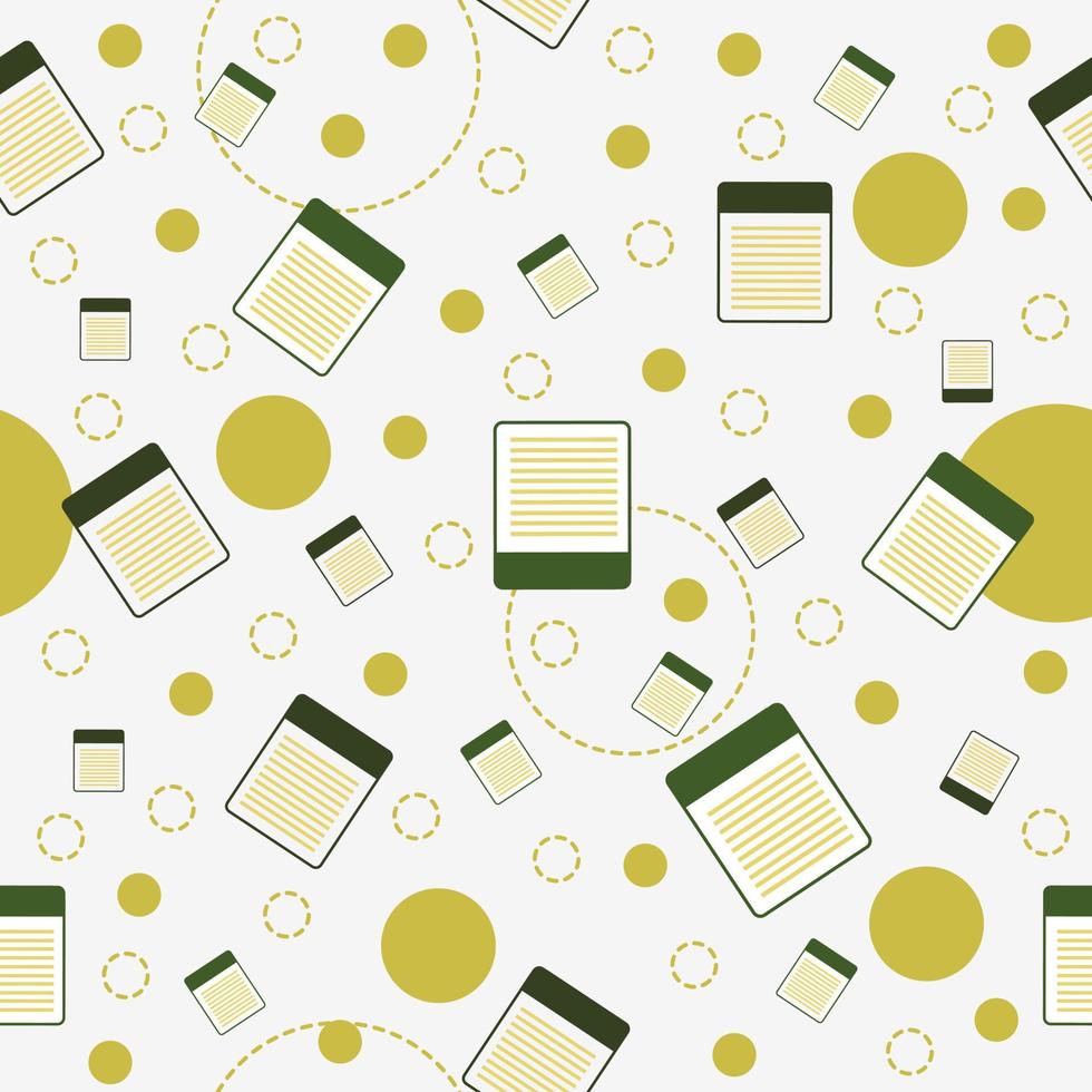 Vector graphic of seamless pattern design with yellow, green and grey color scheme and also with paper or document illustration. Perfect for pattern of textile industry