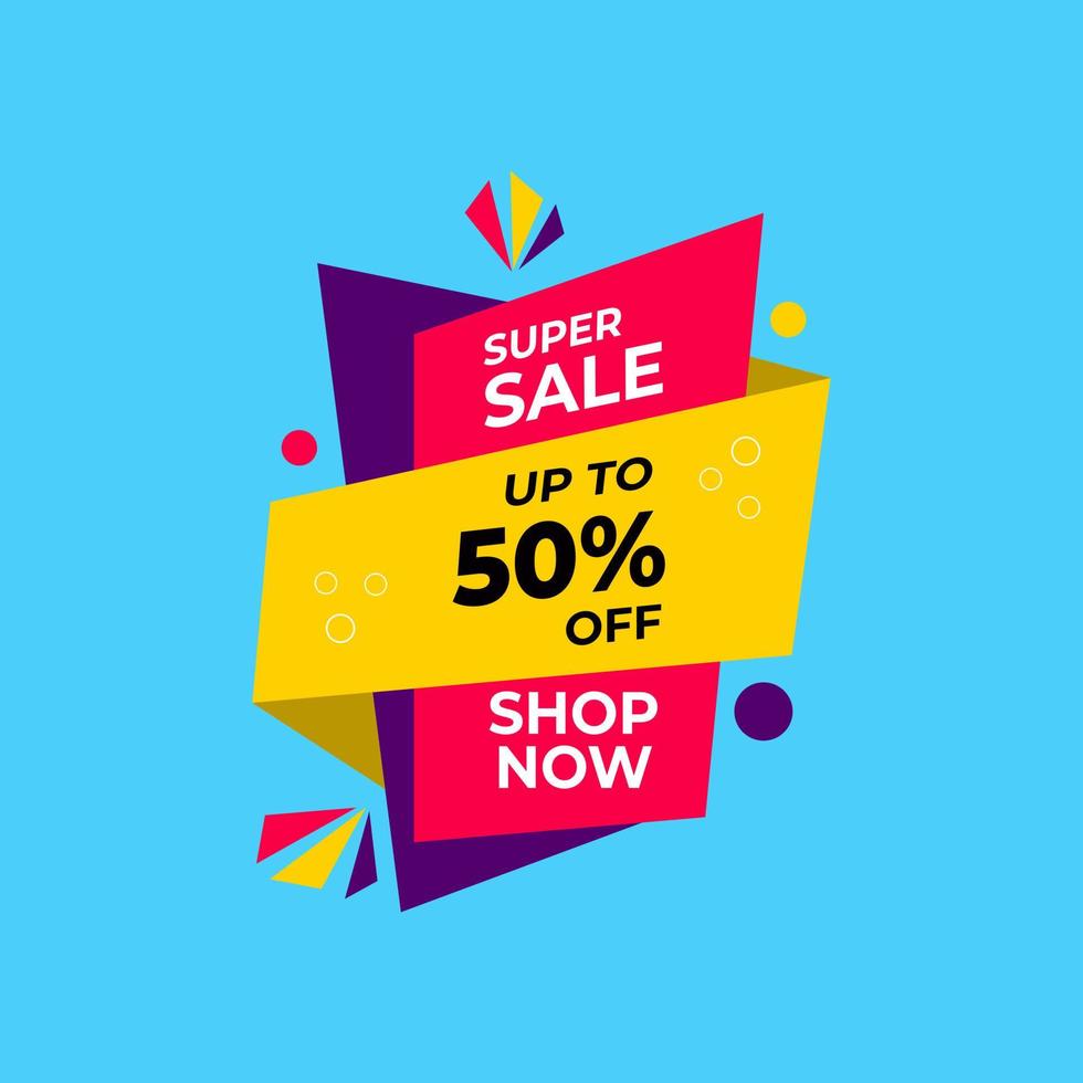 Vector graphic of super sale promotion banner. Using black, white, red, purple and yellow color scheme. Suitable for promotion design activity