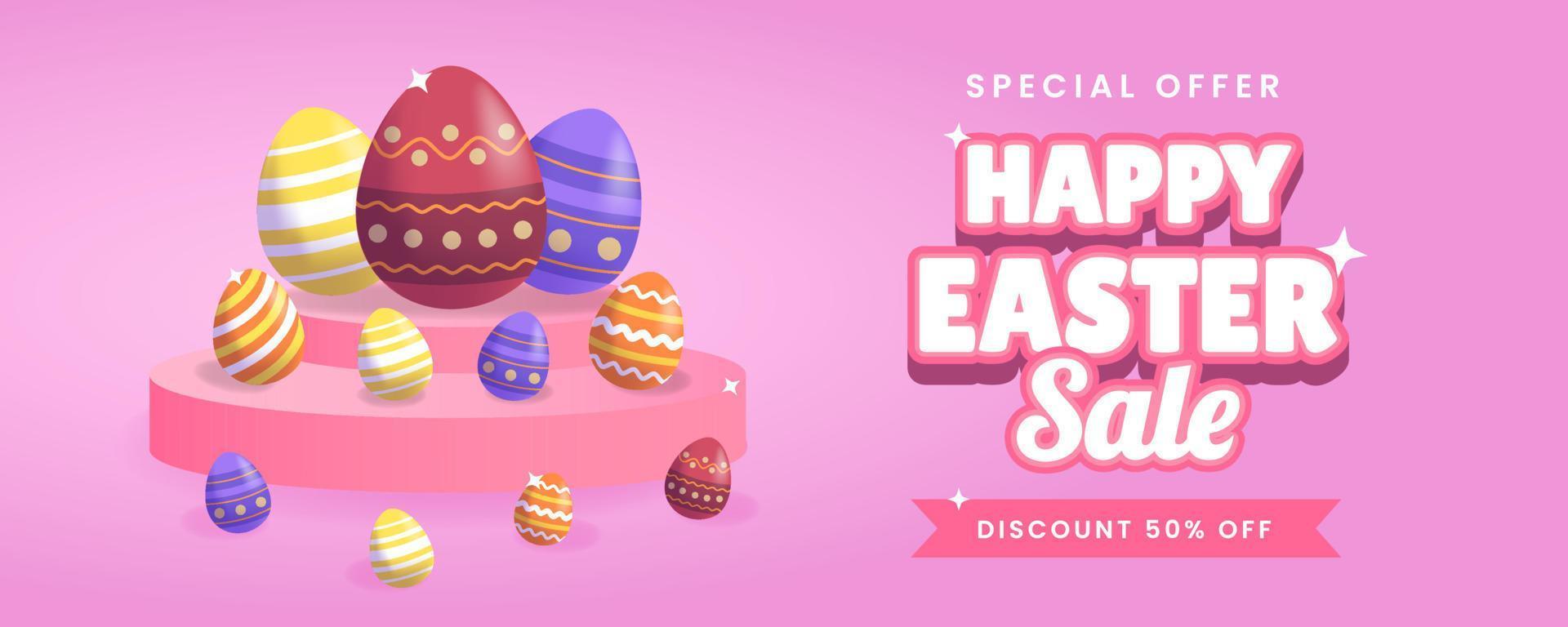 Pink Happy Easter Sale Horizontal Banner Template vector