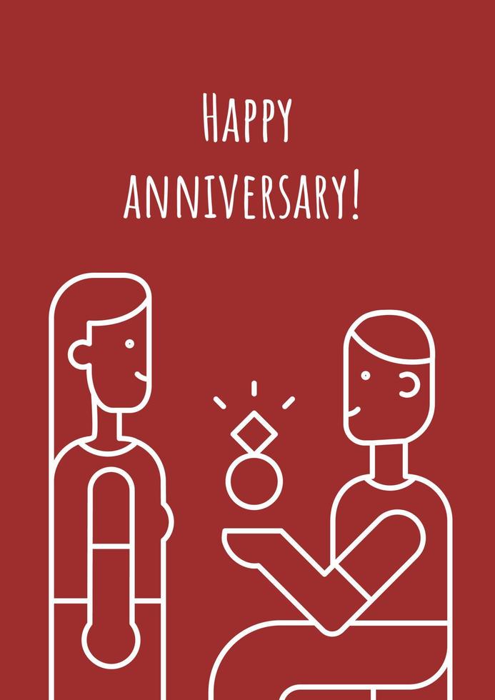 Happy anniversary postcard with linear glyph icon. Wedding proposal. Greeting card with decorative vector design. Simple style poster with creative lineart illustration. Flyer with holiday wish