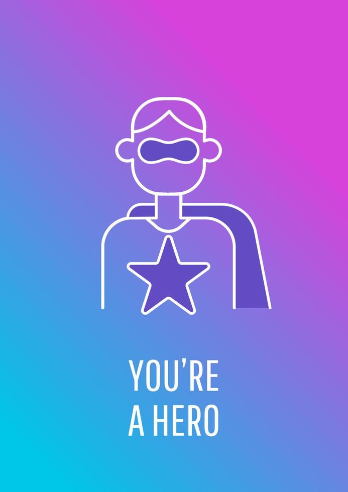 You are my hero postcard with linear glyph icon. You are my defender. Greeting card with decorative vector design. Simple style poster with creative lineart illustration. Flyer with holiday wish