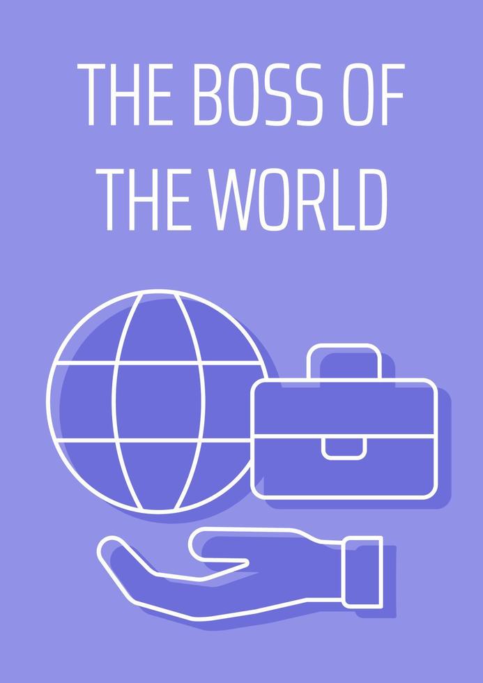 Boss of world postcard with linear glyph icon. Congrats and compliments. Greeting card with decorative vector design. Simple style poster with creative lineart illustration. Flyer with holiday wish