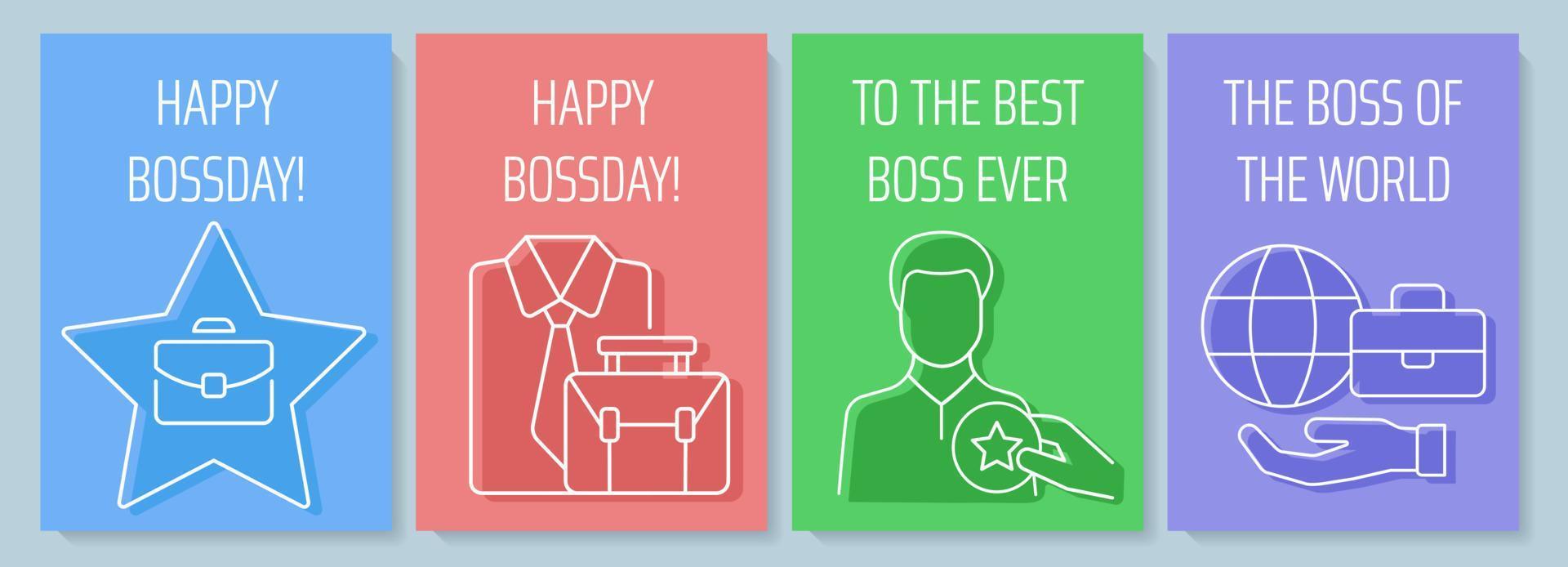 Boss postcard with linear glyph icon set. Congratulate director and ceo. Greeting card with decorative vector design. Simple style poster with creative lineart illustration. Flyer with holiday wish