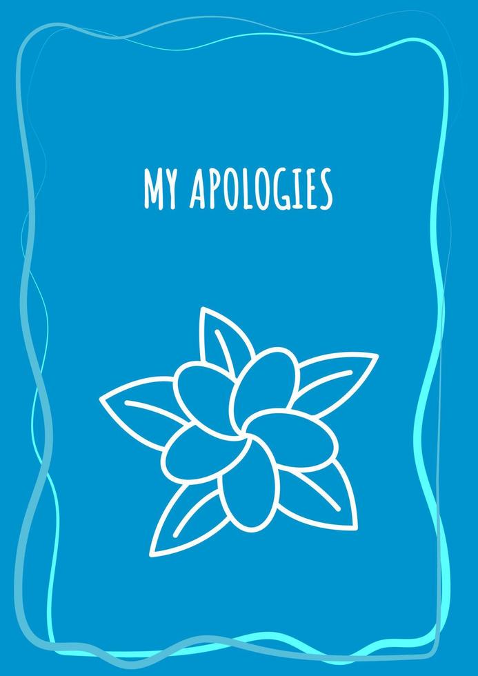 My apologies blue postcard with linear glyph icon. Regret and confession. Greeting card with decorative vector design. Simple style poster with creative lineart illustration. Flyer with holiday wish