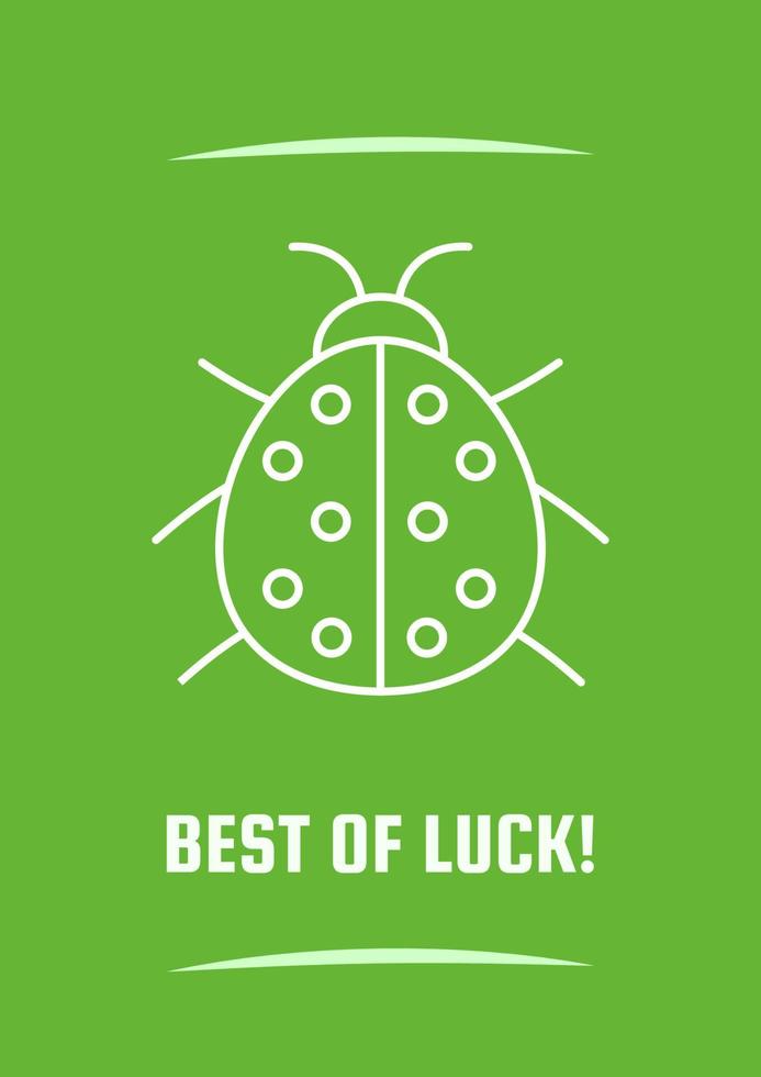 Best of luck green postcard with linear glyph icon. Good fortune sign. Greeting card with decorative vector design. Simple style poster with creative lineart illustration. Flyer with holiday wish