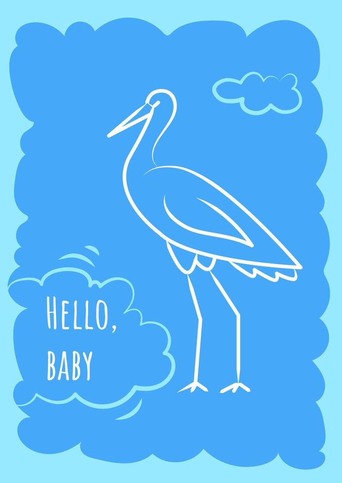 Hello baby blue postcard with linear glyph icon. Expecting baby birth. Greeting card with decorative vector design. Simple style poster with creative lineart illustration. Flyer with holiday wish