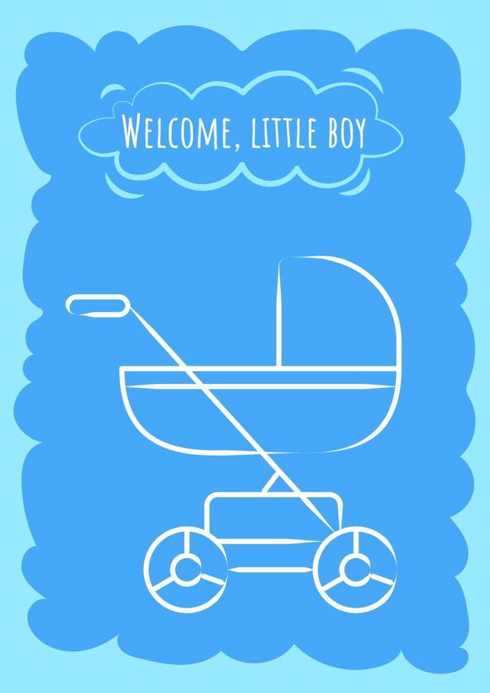 bienvenida postal azul de niño pequeño con icono de glifo lineal. esperando un bebé. tarjeta de felicitación con diseño de vectores decorativos. póster de estilo simple con ilustración de lineart creativa. volante con deseo de vacaciones