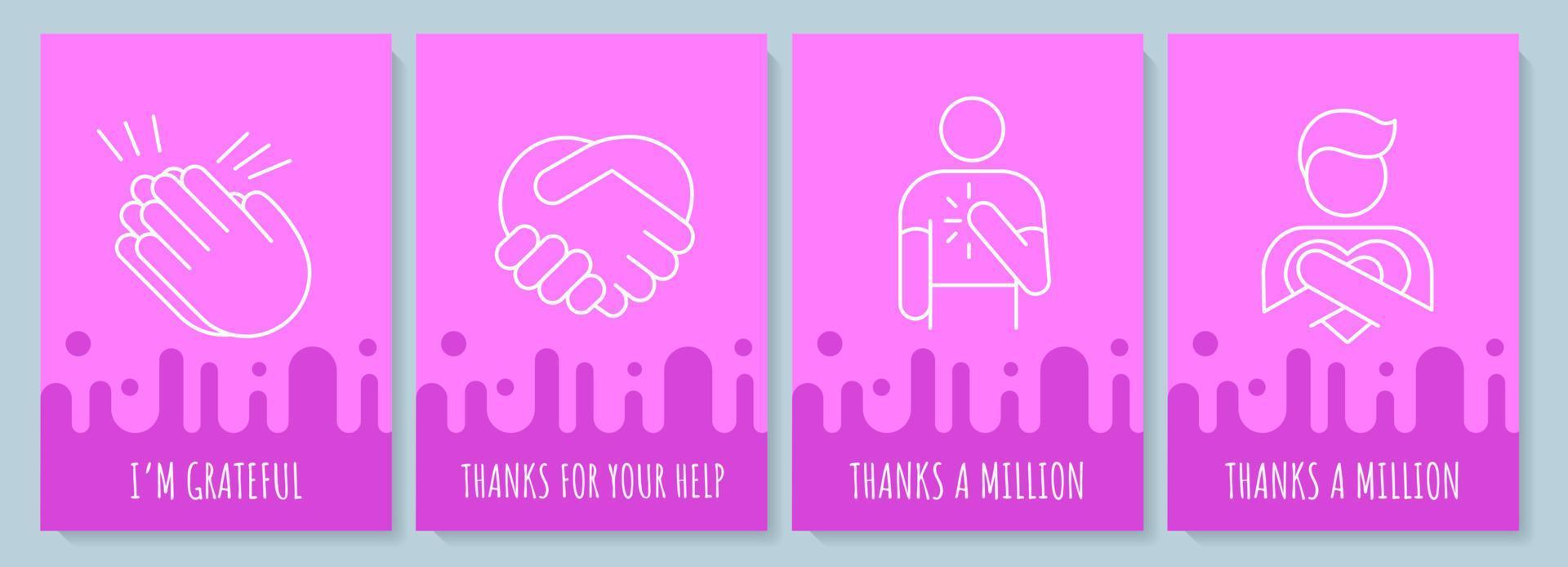 Thank you postcard with linear glyph icon. Giving thanks. Be grateful. Greeting card with decorative vector design. Simple style poster with creative lineart illustration. Flyer with holiday wish