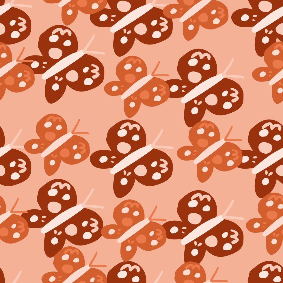 Cute butterfly seamless pattern. Doodle flying insect endless wallpaper. Naive art style. vector