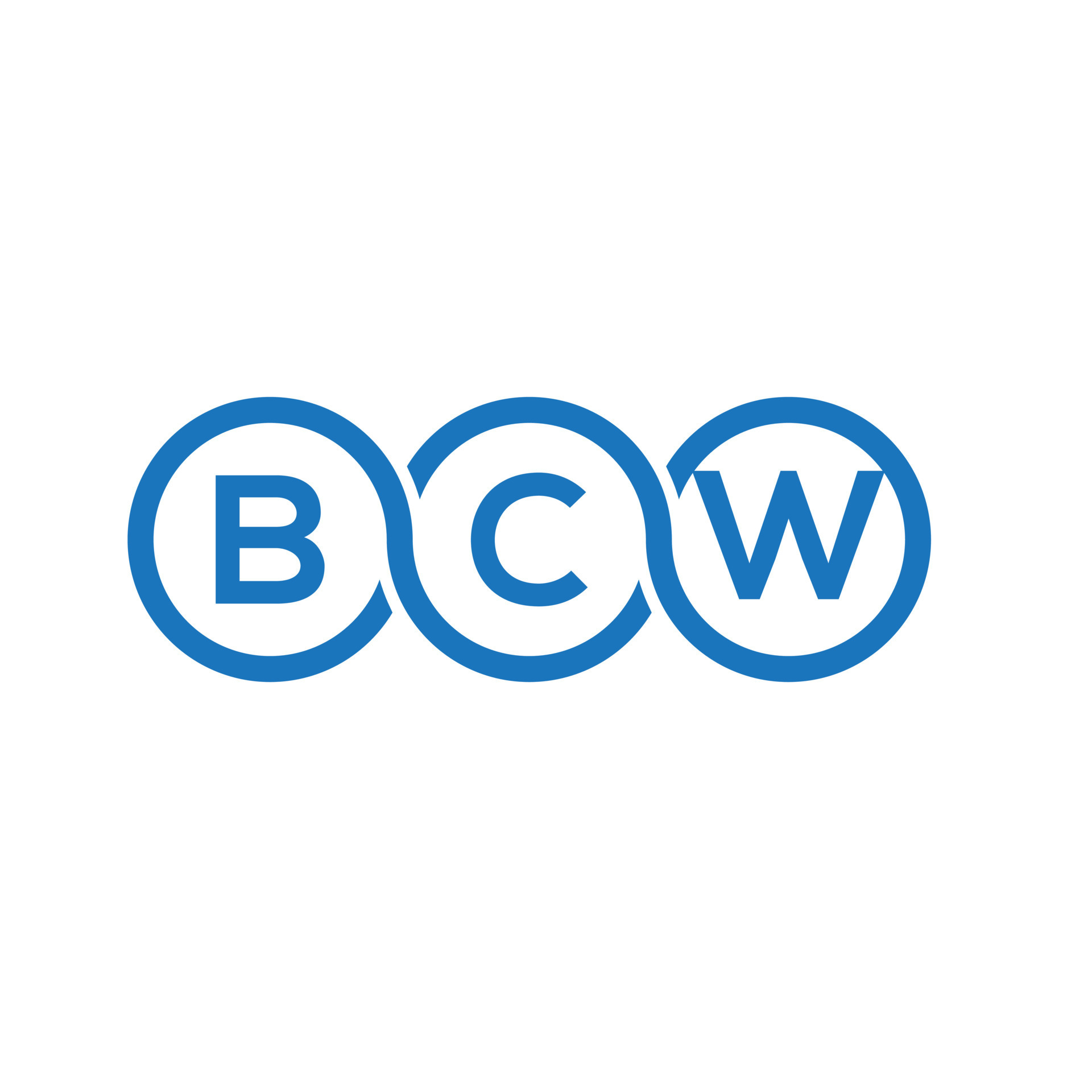 BCW letter logo design on white background. BCW creative initials