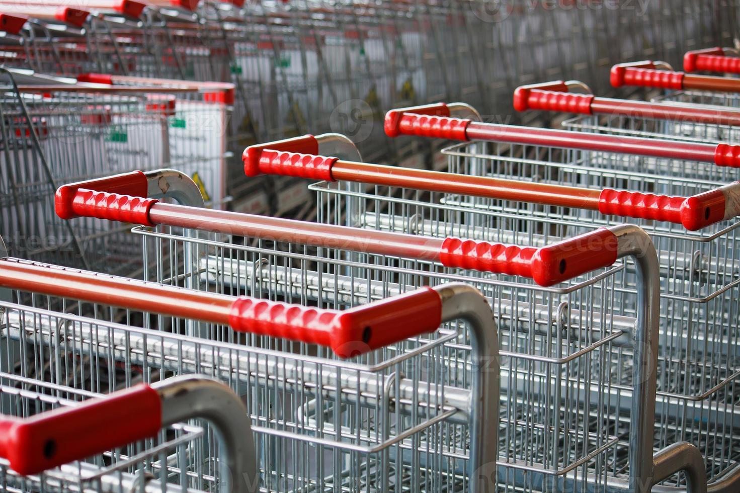 Shopping carts on a parking lot photo