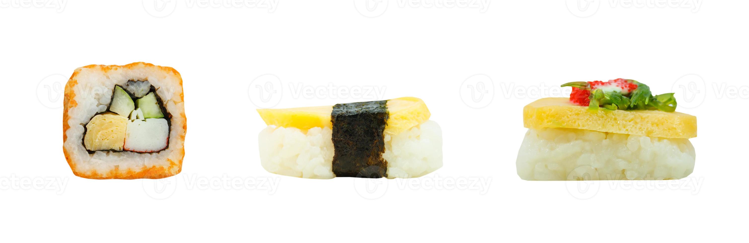 conjunto de sushi aislado sobre fondo blanco foto