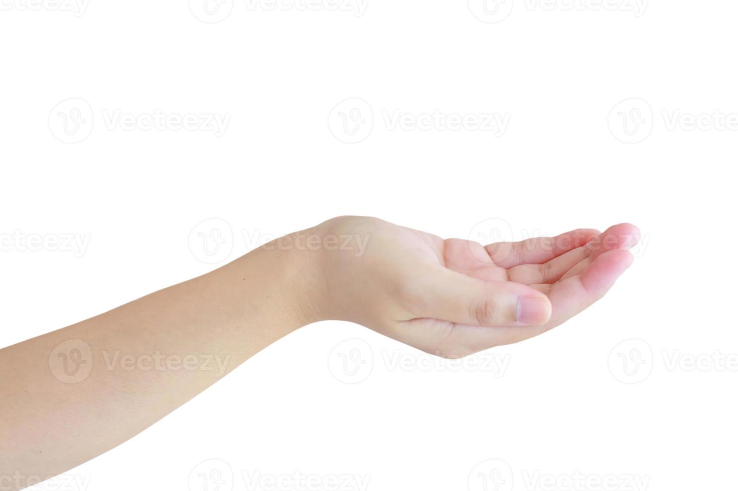 Open a woman's hand, palm up isolated on white background photo