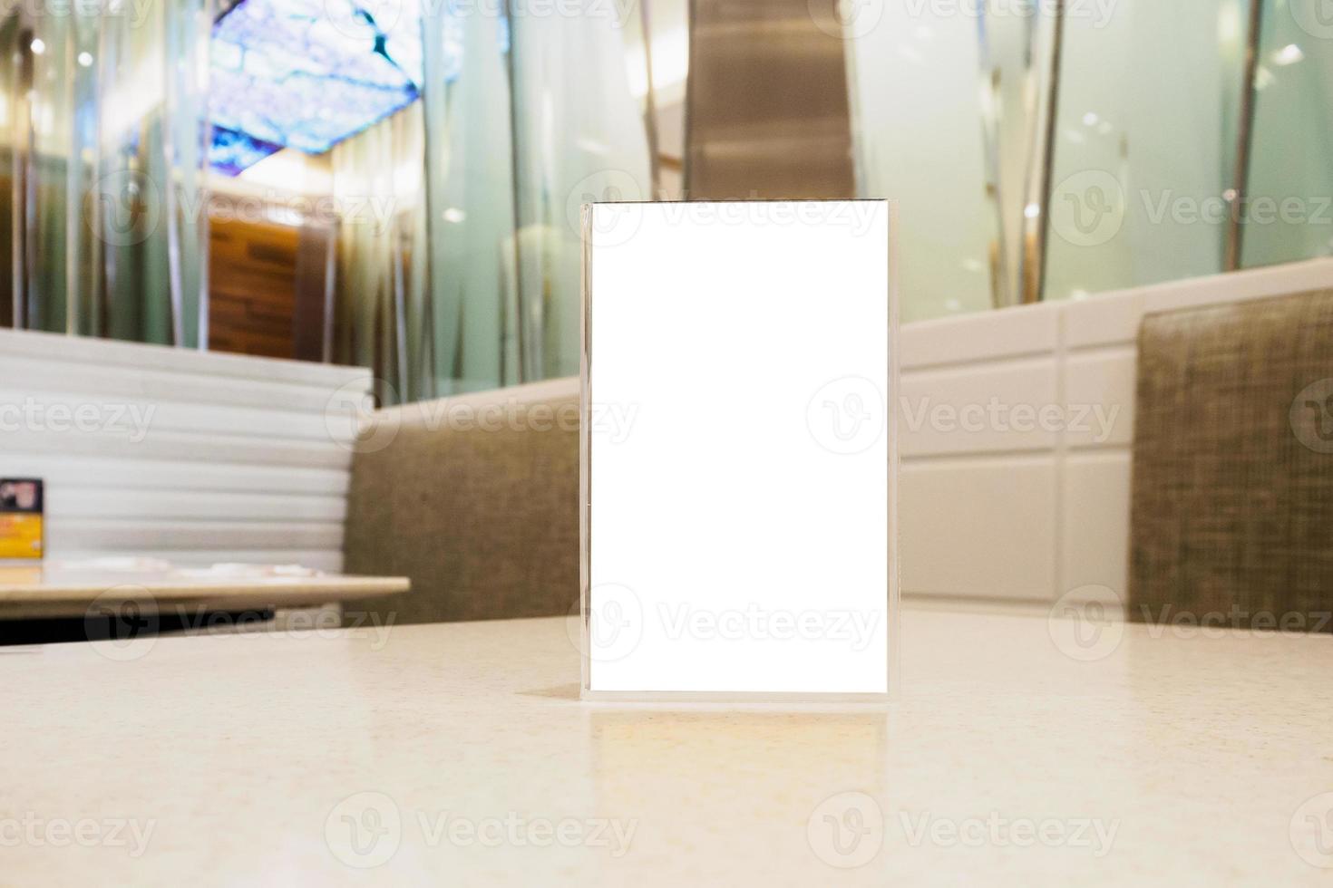 Blank Menu frame on Table in cafe restaurant photo