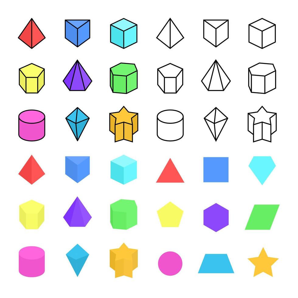 Set of 3D and 2D Geometry Shapes vector design