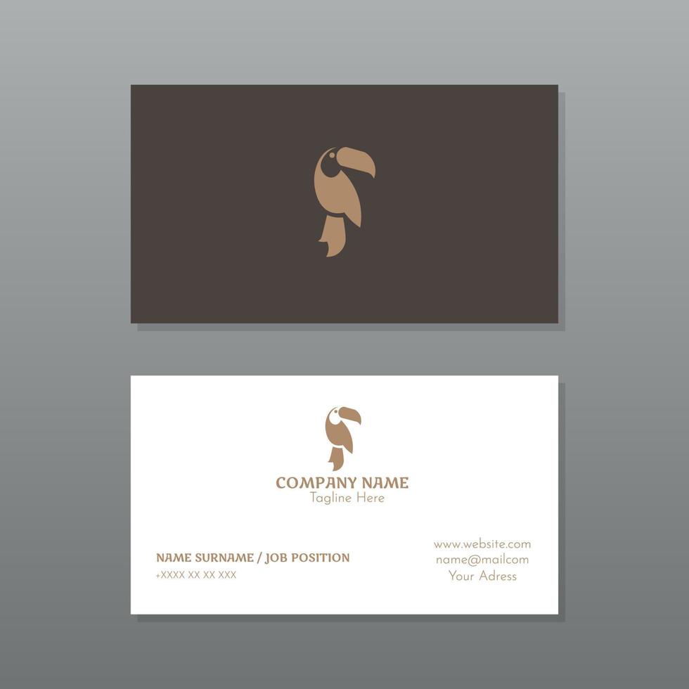 Brown and white business card with toucan design vector