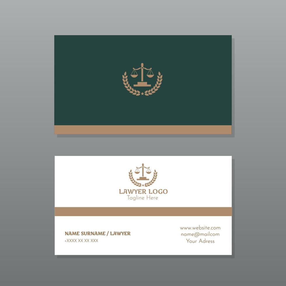 Lawyer business card with white, green and gold colors vector