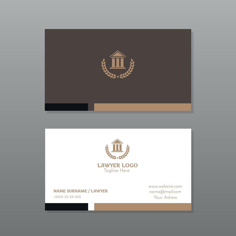 Elegant lawyer business card in white, brown and gold colors vector