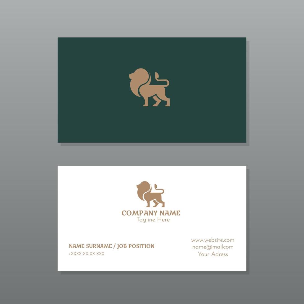 tarjeta de visita en verde y blanco con diseño de león en color dorado vector