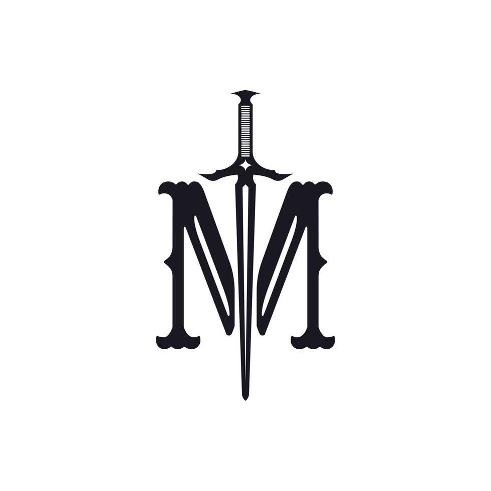 Initial letter IM logo with a sword that represents the letter I applied for finance and business logo design or any business that shows power and strength vector