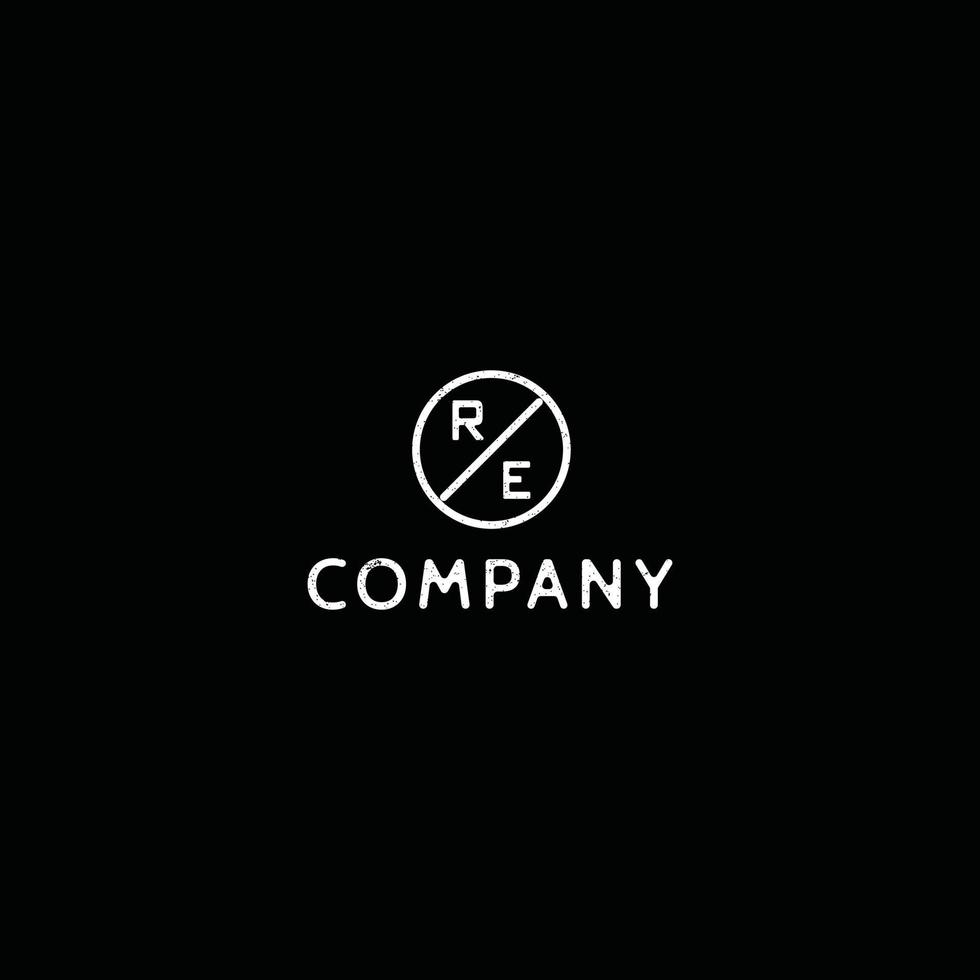 Real estate logo design inspiration is symbolized by a vintage initial letter RE or ER with a slash inside the circle isolated with the black background. vector