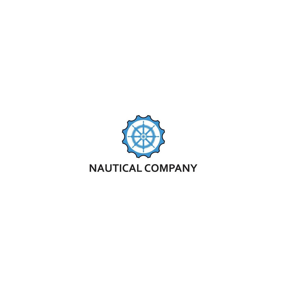 diseño del logotipo del servicio de mantenimiento náutico inspirado en la dirección del volante del barco azul aislado con equipo azul abstracto también adecuado para la inspiración del diseño del logotipo de la industria marina vector