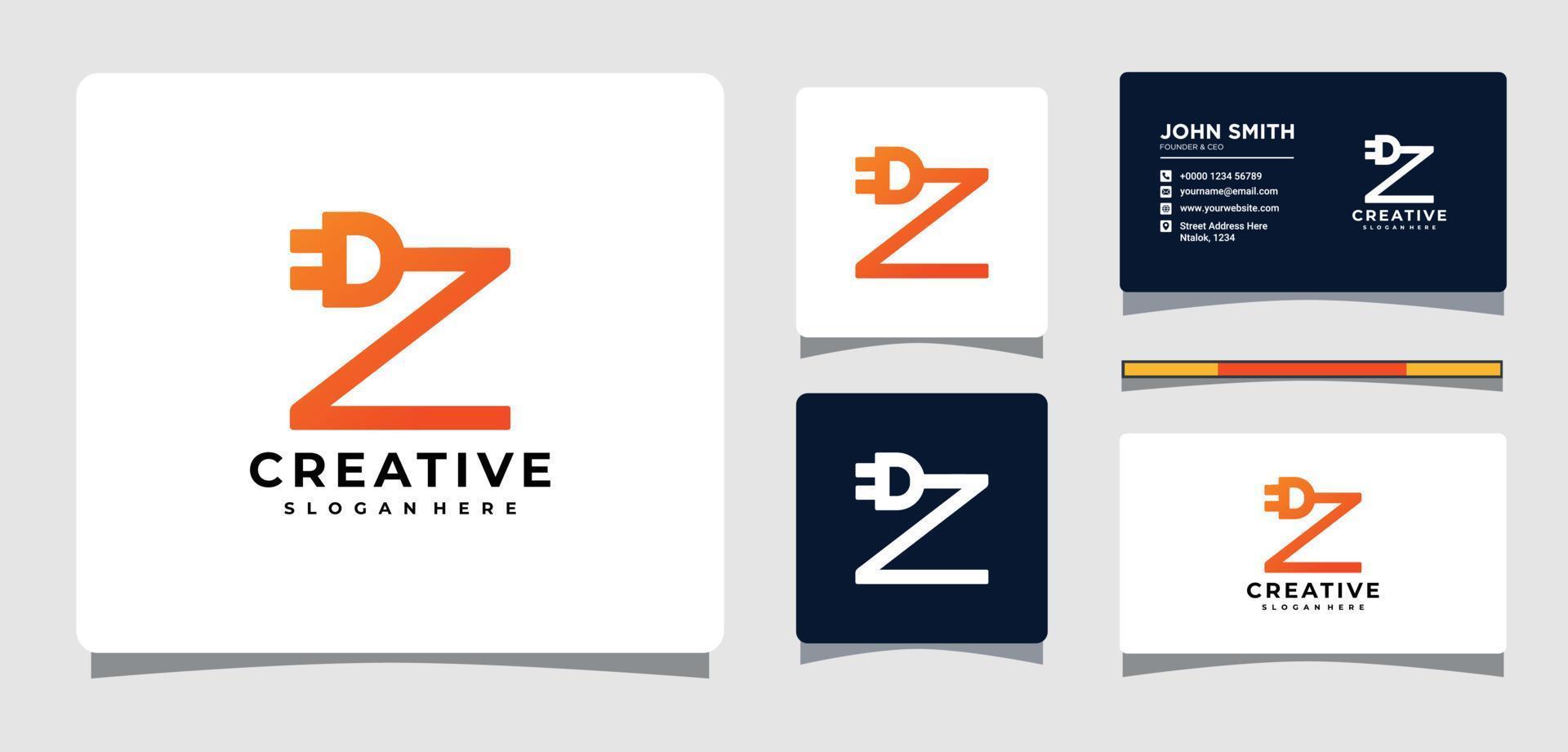 Letter Z Electric Plug Logo Template With Business Card Design Inspiration vector