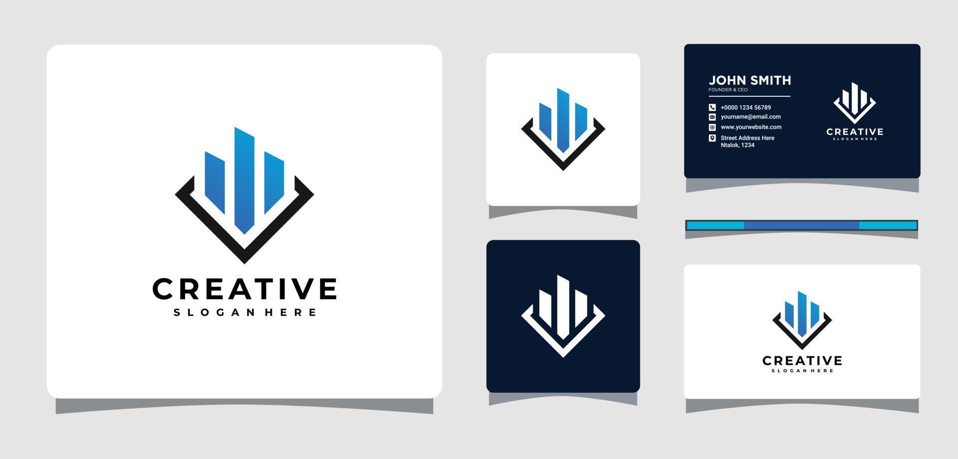 Real Estate Geometry Logo Template With Business Card Design Inspiration vector