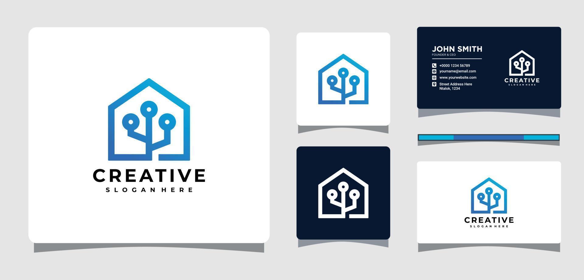 House Technology Logo Template With Business Card Design Inspiration vector