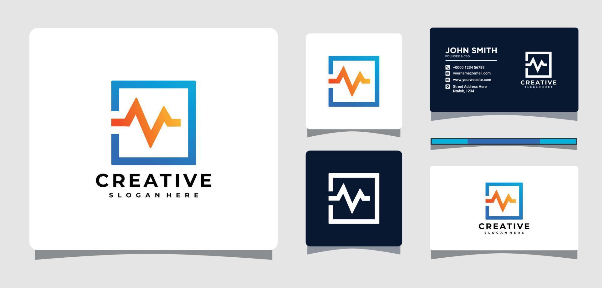 Wave Square Logo Template With Business Card Design Inspiration vector