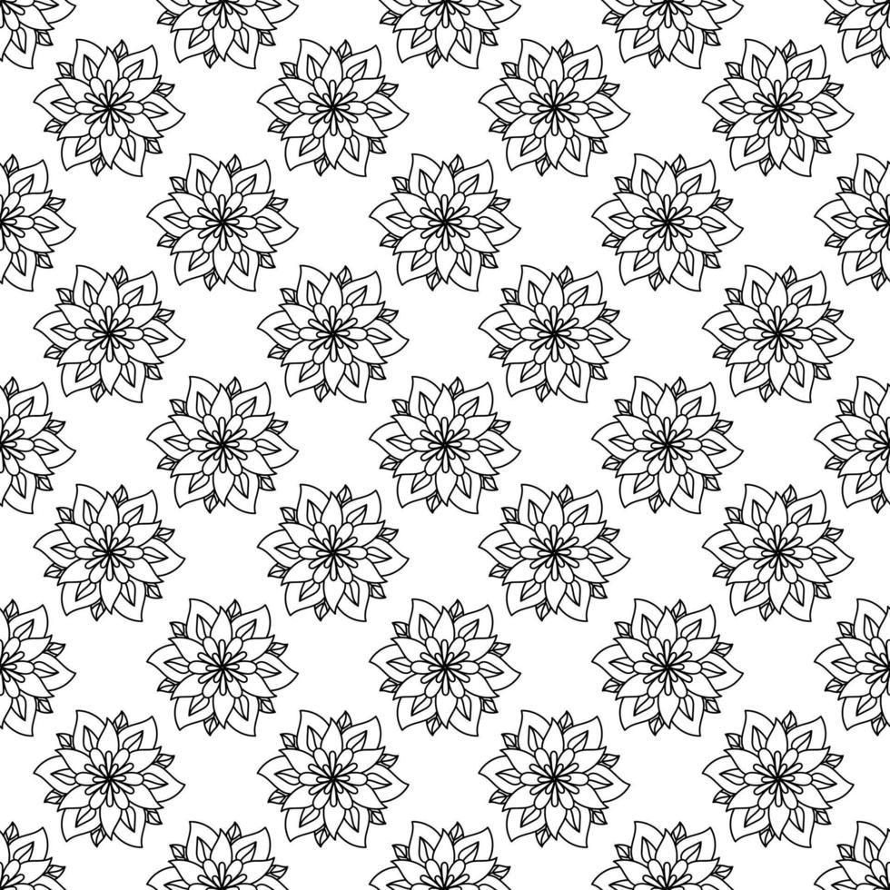 Seamless floral pattern minimal and geometric textures. Black outline isolated on white background. Simple mandala flower elements. vector