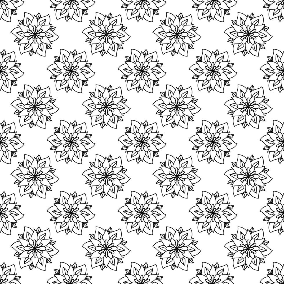 Seamless floral pattern minimal and geometric textures. Black outline isolated on white background. Simple mandala flower elements. vector