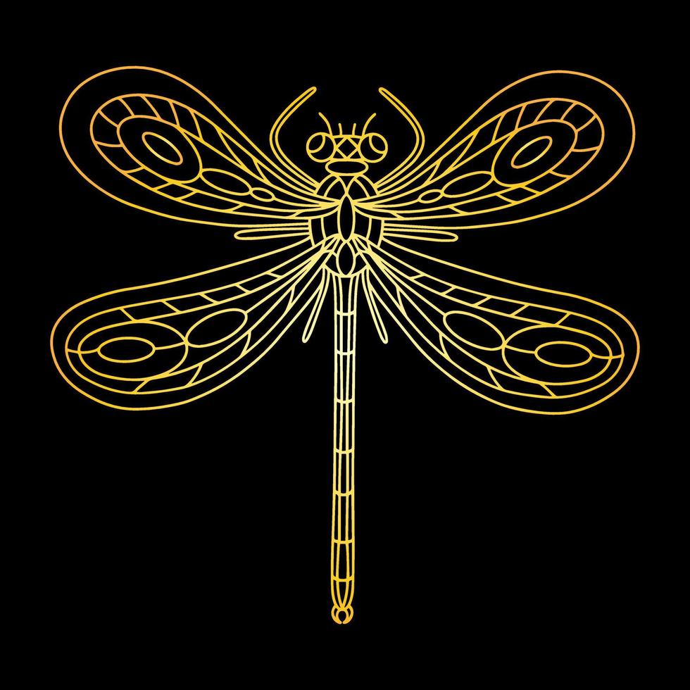 A golden beetle in a linear style. Linear vector illustration