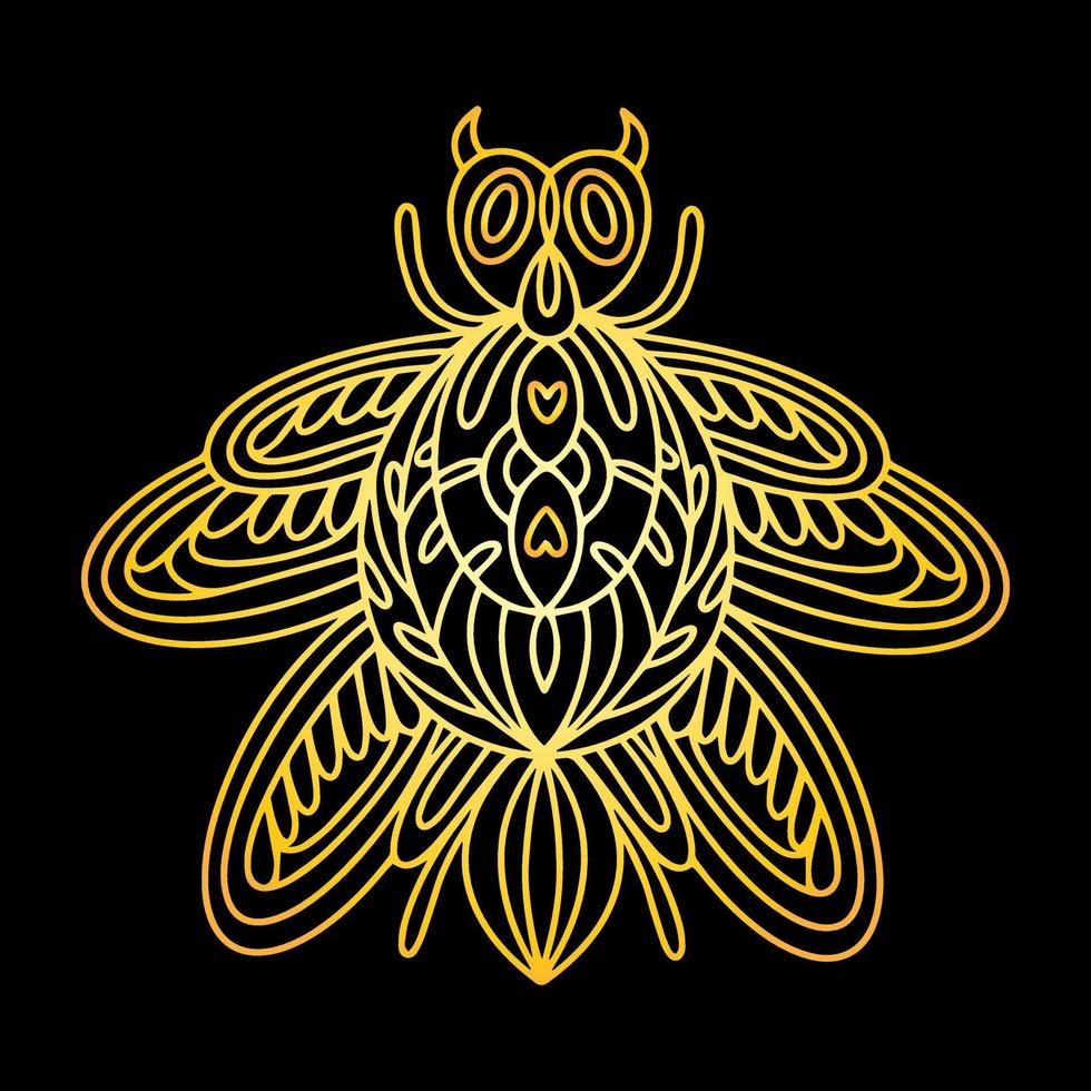 A golden beetle in a linear style. Linear vector illustration