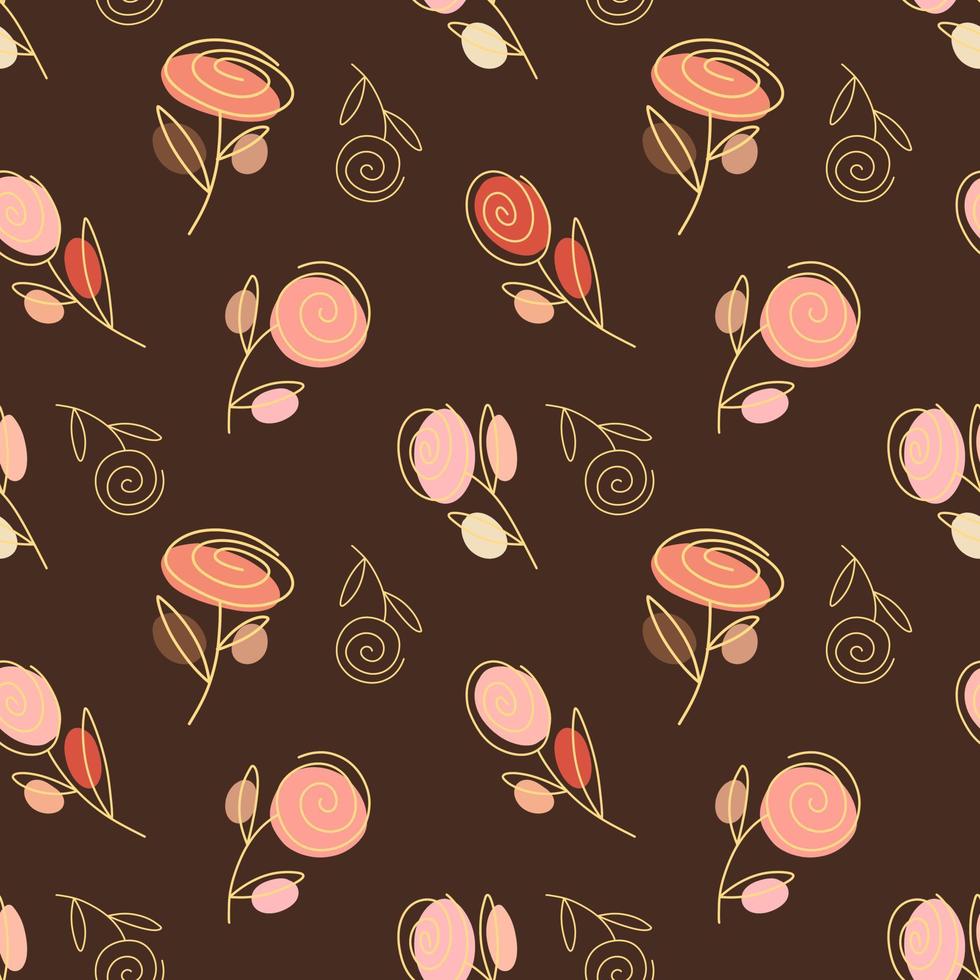 pattern with roses in nude tones on brown background vector