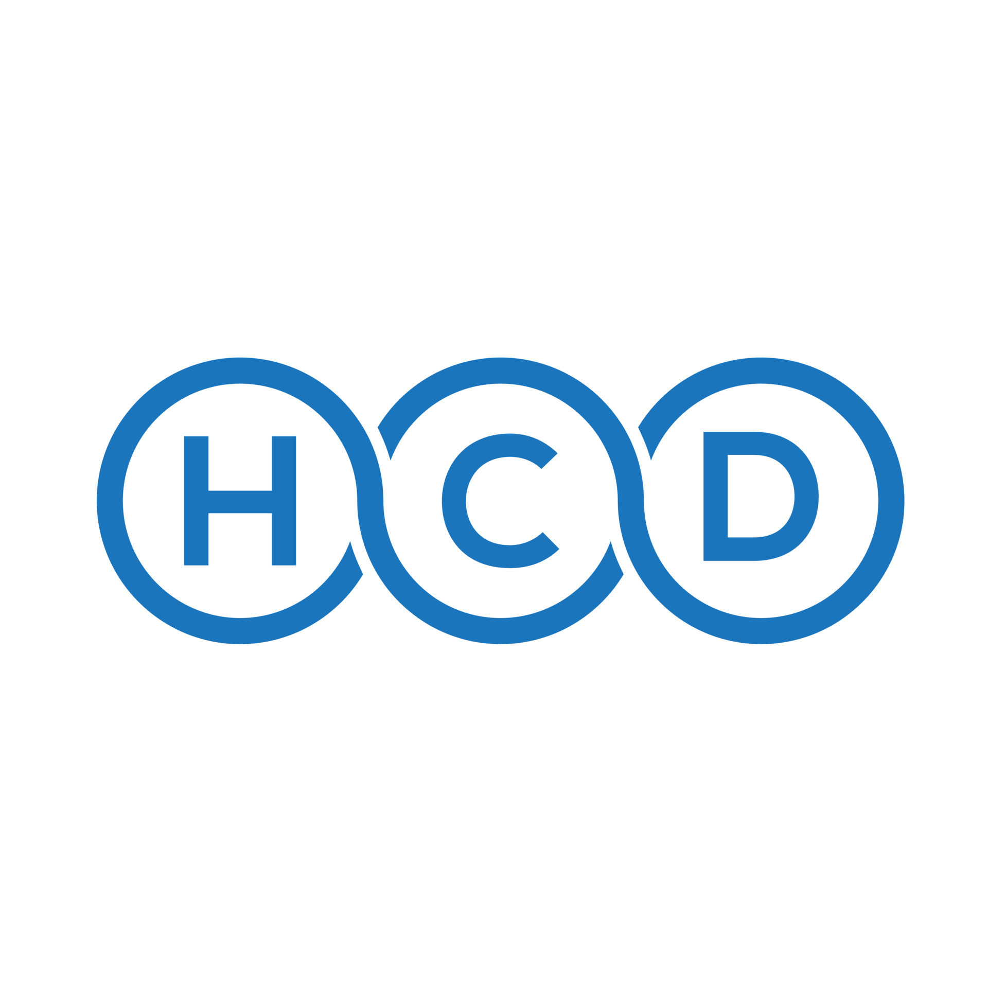 HCD letter logo design on white background. HCD creative initials