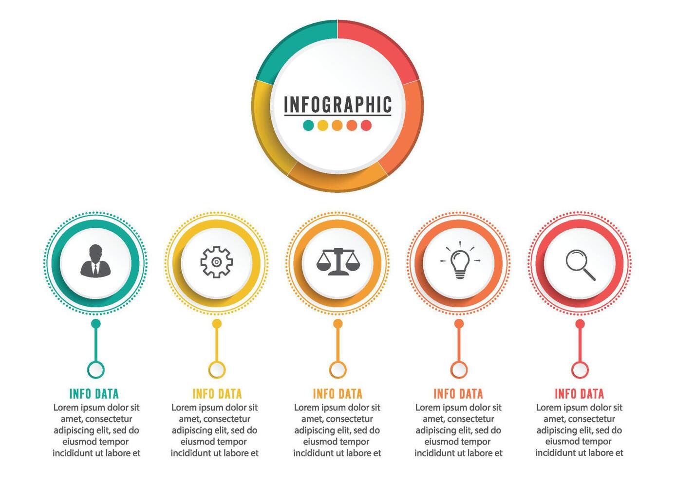 Abstract 3D infographic template with a five steps for success. Business circle template with options for brochure, diagram, workflow, timeline, web design. Vector EPS 10