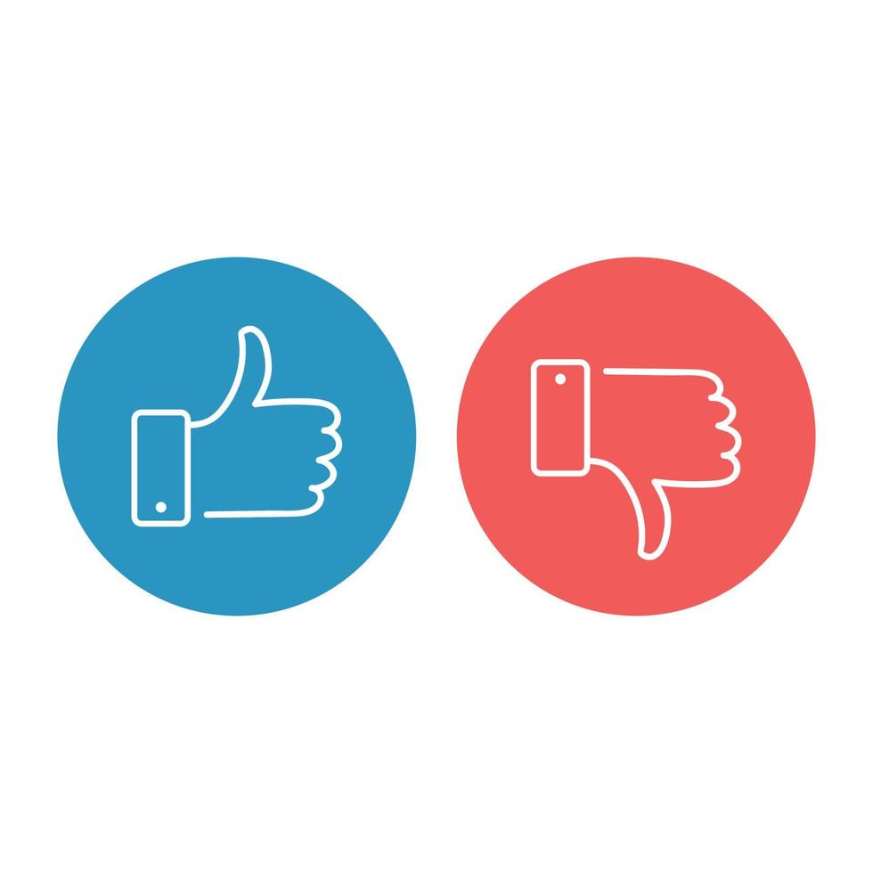 Like and dislike icons set. Thumbs up and thumbs down. Modern graphic elements for web banners, web sites, printed materials, infographics. Vector round thin line icons isolated on white background.