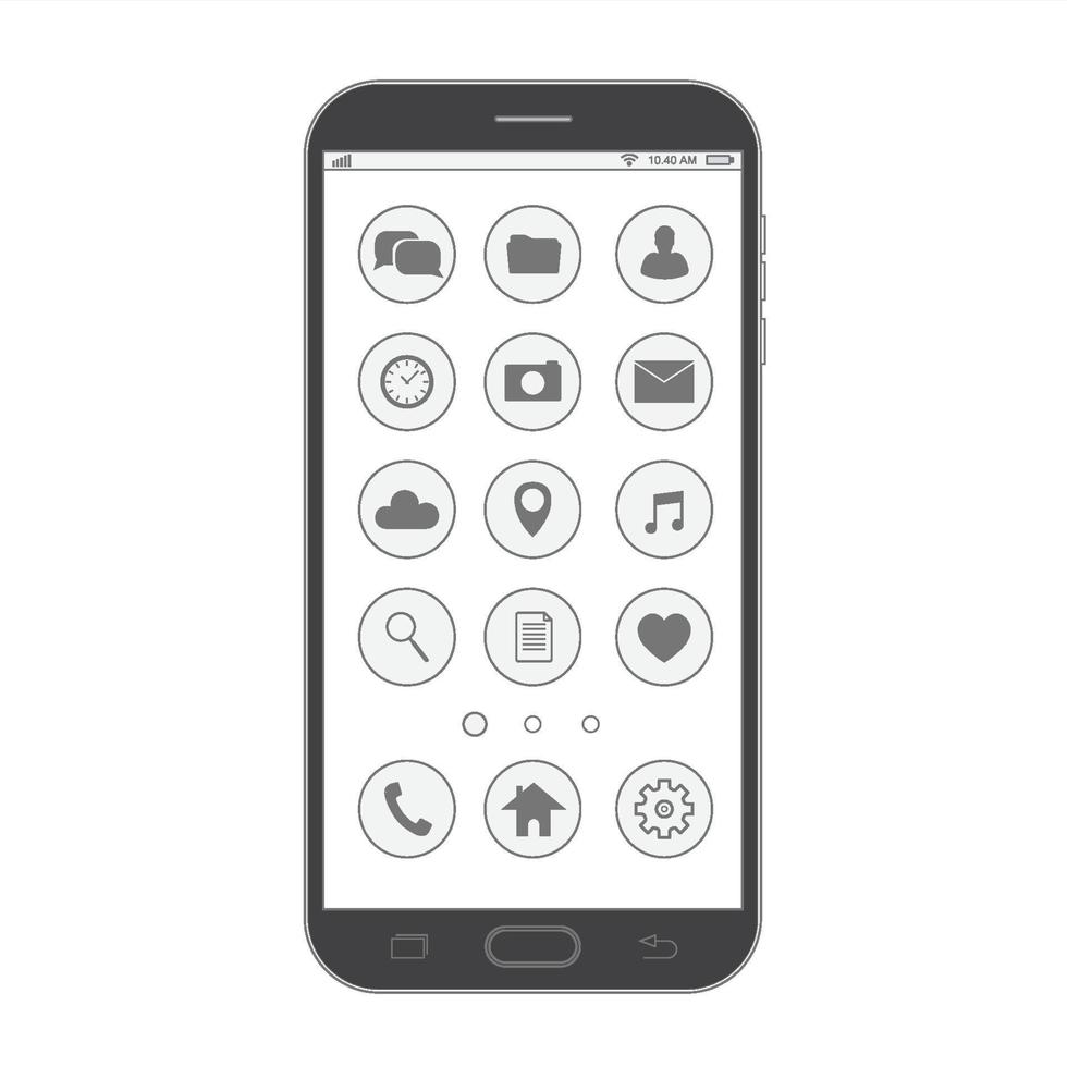 teléfono inteligente negro. elegante diseño de estilo de línea fina. teléfono inteligente vectorial con iconos de interfaz de usuario. vector